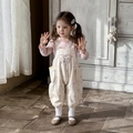 Completo primaverile neonata con maglia rosa maniche lunghe e salopette beige - Rosa / 73cm