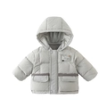 Thick light grey hooded winter down jacket for toddlers with snap buttons and pockets - Blue / 80cm