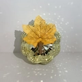 Disco glass pumpkin centerpiece with gold mirror mosaic tiles and autumn maple leaf - Gold 13cm