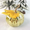 Gold mirrored pumpkin disco ball ornament with maple leaf and golden mosaic tiles - Gold 10cm
