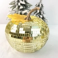 Golden disco mirror pumpkin decoration with fall maple leaf for festive party ornament - Gold 15cm