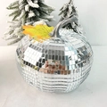 Silver mirror disco pumpkin decoration with maple leaf for Halloween party decor - Silver 15cm