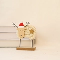 Cute white wool felt sheep ornament with reindeer antlers and a festive red Santa hat - Wool Lamb Ornament / Height 14cm / White