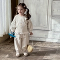 Ensemble sweat et pantalon beige pour bébés filles avec broderie lapin et volants - 73cm / Vert