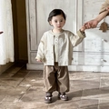 Tenue de printemps 3 pièces pour garçon avec cardigan à carreaux et pantalon marron - Marron / 73cm