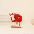 Weihnachtsfigur aus rotem Wollgarn mit goldenem Stern auf einem Holzsockel - Wollumwickeltes Lamm Ornament 14cm Rot