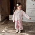 Set 3 pezzi primavera bambina con cardigan floreale e pantaloni ampi in rosa - 73cm / Rosa