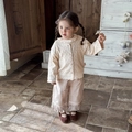 Cardigan fleuri pour fillette avec pantalon large beige dans un doux ensemble 2 pièces - Arc-en-ciel / 73cm