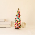 Christmas tree ornament made of colorful wool felt balls with star and wooden base - Colorful Pom Pom Christmas Tree / Height 26.5cm