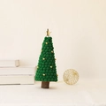 Miniature green felt pom pom Christmas tree with gold bells and a wooden base ornament - Green Ball Christmas Tree Ornament 27cm