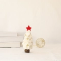 Handmade ivory wool felt Christmas tree with red star and gold bells on wood base - Small White Felt Leaf Tree 17cm