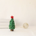 Handmade green wool felt Christmas tree desk ornament with star and wooden base - Small Green Felt Leaf Tree 17cm