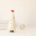 White wool felt Christmas tree desk ornament with red star and golden bells - Large White Felt Leaf Tree 26cm