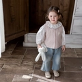 Set primavera bimba 3 pezzi con gilet rosa, camicia floreale e jeans con pizzo - 73cm / Rosa