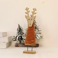 Handmade Christmas reindeer decor with orange wool felt body and golden star detail - LED Lit Reindeer Ornament 28.5cm Brown