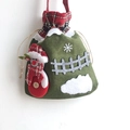 Christmas drawstring candy bag with snowman design and festive red and green burlap fabric - Style 3 Snowman