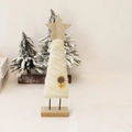 White wool felt Christmas tree desk ornament with gold thread and a wooden base - LED Lit Star Tree Ornament 27.5cm White
