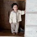 Driedelige herfstset voor peuters met corduroy vest, geruit overhemd en khaki broek - 73cm / Melkwit