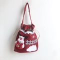 Christmas gift bag with a 3D reindeer design and red drawstring on rustic burlap fabric - Style 3 Reindeer