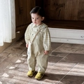 Set bambino camicia a quadri e salopette beige con ricamo a forma di cucciolo - verde chiaro / 73cm