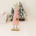 Pink wool felt Christmas tree desk ornament with wooden star and gold thread details - LED Lit Star Tree Ornament 27.5cm Pink