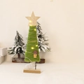 Handmade green wool felt Christmas tree figurine with LED lights and wooden base - Star Tree Ornament With LED Light / Height 27.5cm / Green