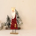 Red wool felt Santa figurine with LED lights and wooden base for Christmas table decor - LED Lit Santa Ornament 25.5cm Red