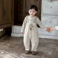 Kleinkind Jungen Outfit mit braunem Streifenshirt und beiger Latzhose mit Pilz-Motiv - 73cm / Braun
