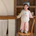 Conjunto casual rosa y gris para niñas pequeñas con sudadera y bordado de osito - Rosa / 73cm