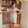 Baby Mädchen Strampler in Cremeweiß mit rotem Besatz und süßer Tierstickerei Design - 66CM / Rot