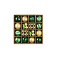Set da 16 palline di Natale con ornamenti verdi e dorati in scatola di carta kraft - Stile Oro Verde