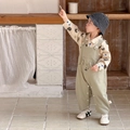 Set bimbo con camicia beige stampa gatti e salopette in cotone verde oliva - 73cm / Verde