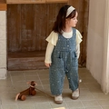 Completo bimba con maglia gialla a volant e salopette blu a pois per la primavera - 73cm / Blu