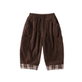 Casual peuterbroek van bruin corduroy met geruite zoom en elastische tailleband - Maat 73 / Koffie Corduroy Broek