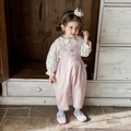 Set camicia a fiori e salopette rosa con ricami delicati per bambina primavera - 73cm / Rosa