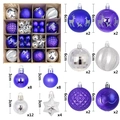 Christmas tree ornaments set with blue purple and silver balls in various sizes and textures - Blue Silver Style