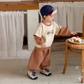 Boys beige and brown cartoon guinea pig sweatshirt with matching casual jogger pants set - Coffee / 73cm