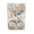 Weihnachtskugeln Set aus klarem PET mit Hanfseil und Trockenblumen im 6er-Pack - 6cm / Champagner
