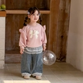 Ensemble fille rose avec sweat à volants et pantalon en jean bleu avec bords en dentelle - 73cm / Rose