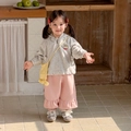 Ensemble fille avec sweat à capuche gris brodé et pantalon rose à ourlet volanté - 73cm / Rose