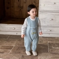 Set salopette in denim neonato con maglia a righe e ricamo sole molto carino - Blu / 73cm