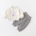 Ensemble bébé deux pièces avec sweat à motif oie beige et pantalon rayé style INS - 73cm / Beige
