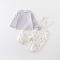 Floral bunny overalls and lilac ruffle sleeve top set for infant baby girls - Purple / 73cm