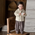 Conjunto de chaqueta beige de primavera para niño y pantalones marrones de estilo coreano - 73cm / Marrón