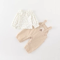 Completo primaverile neonata con camicia a cuori e salopette con coniglio ricamato - 73cm / Beige