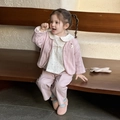 Ensemble d'automne 3 pièces fille avec gilet rose, chemise florale et pantalon décontracté - 73cm / Rose