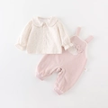 Completo due pezzi per neonata con camicia a fiori e salopette rosa primaverile - Rosa / 73cm