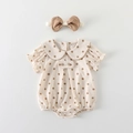 Ensemble body bébé à pois et bandeau assorti en beige et marron clair - 73cm / Caramel (Sans Bandeau)