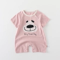 Pink short sleeve baby bodysuit with cute cartoon dog print and snap closure - Pink / 66CM