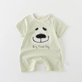 Short sleeve light green baby romper with cute big faced dog cartoon print - Green / 66CM